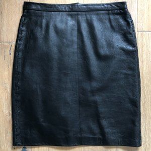 BCBG MAX AZRIA Black Leather Pencil Skirt with Suede Side Braids Size 4